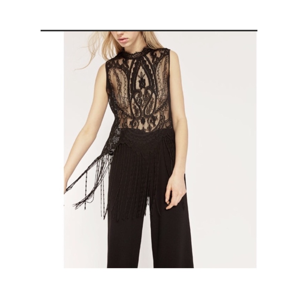 Zara Black Lace Fringe Top